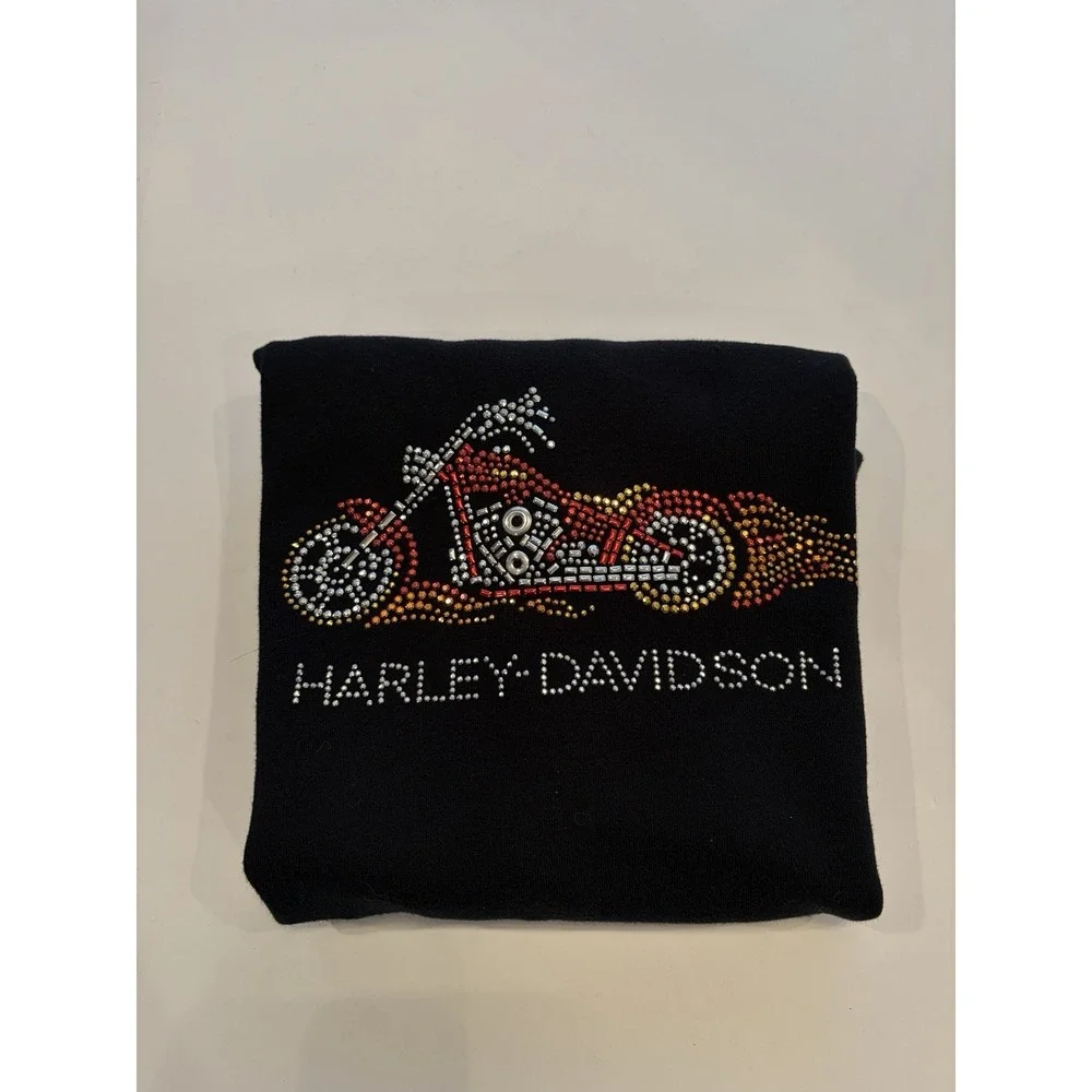 Vintage Harley Davidson Womens L Black Beaded RHINESTONE‎ Mortorcycle RARE